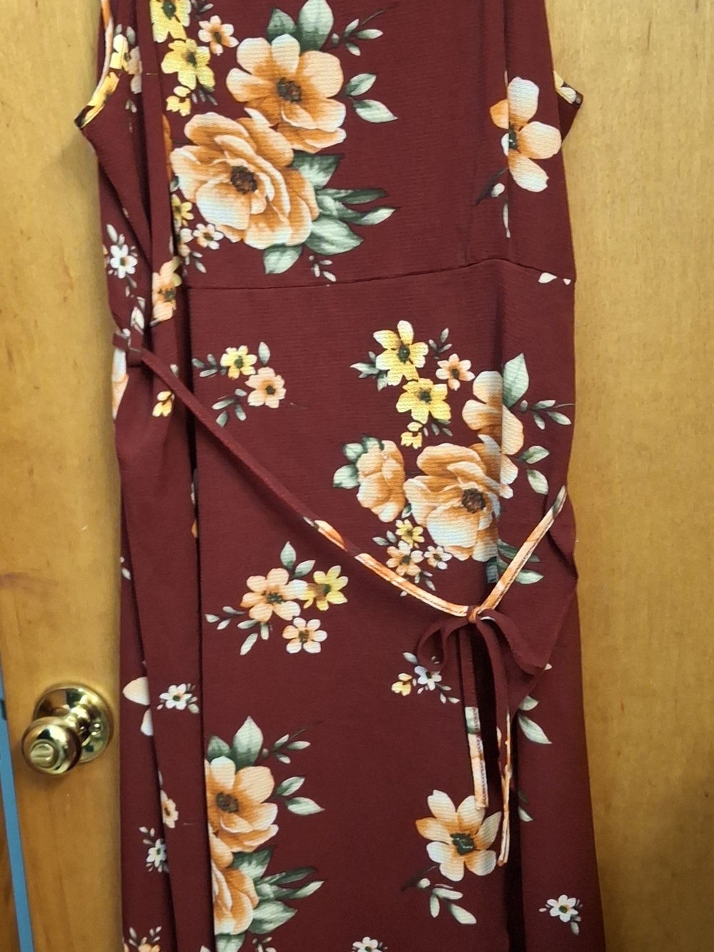 Floral Tie-Waist Maxi Dress in Burgundy